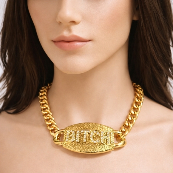 Rainbow Jewelry - Gold Bold Statement Necklace Sparkling Lettering - Women's Fashion Jewelry